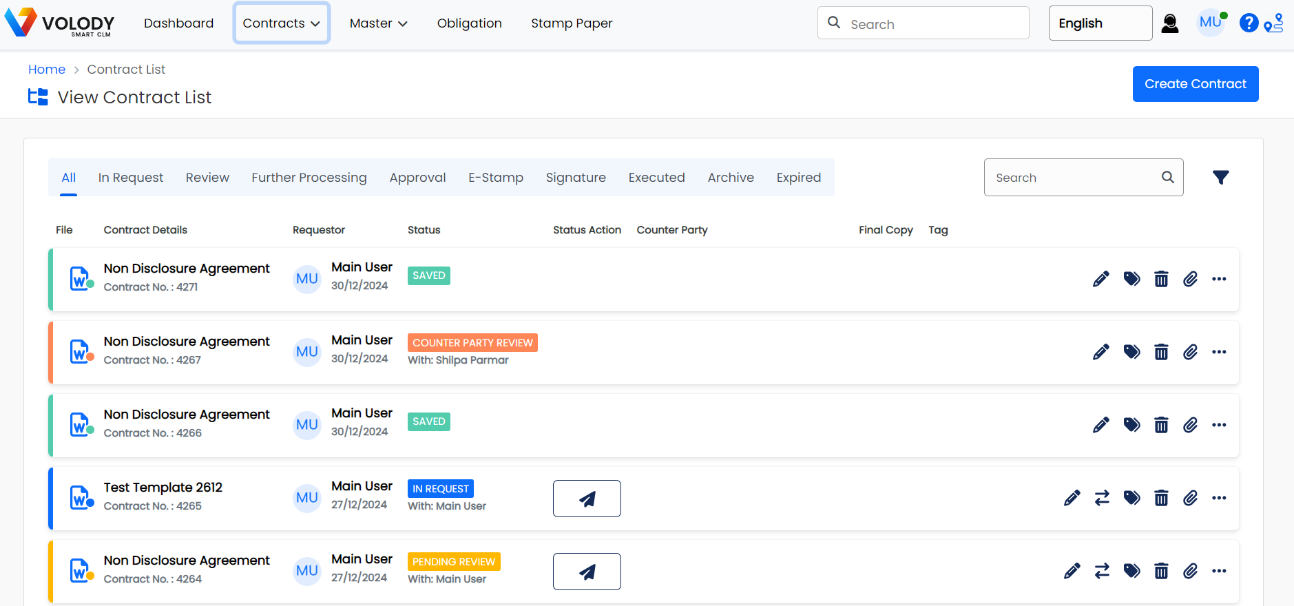screenshot of Volody Contract LifeCycle Management